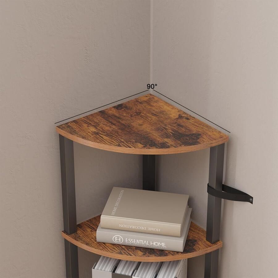 Corner Shelf Bookcase 5 Levels Ladder Shelf Vintage Brown-Black Industrial Design
