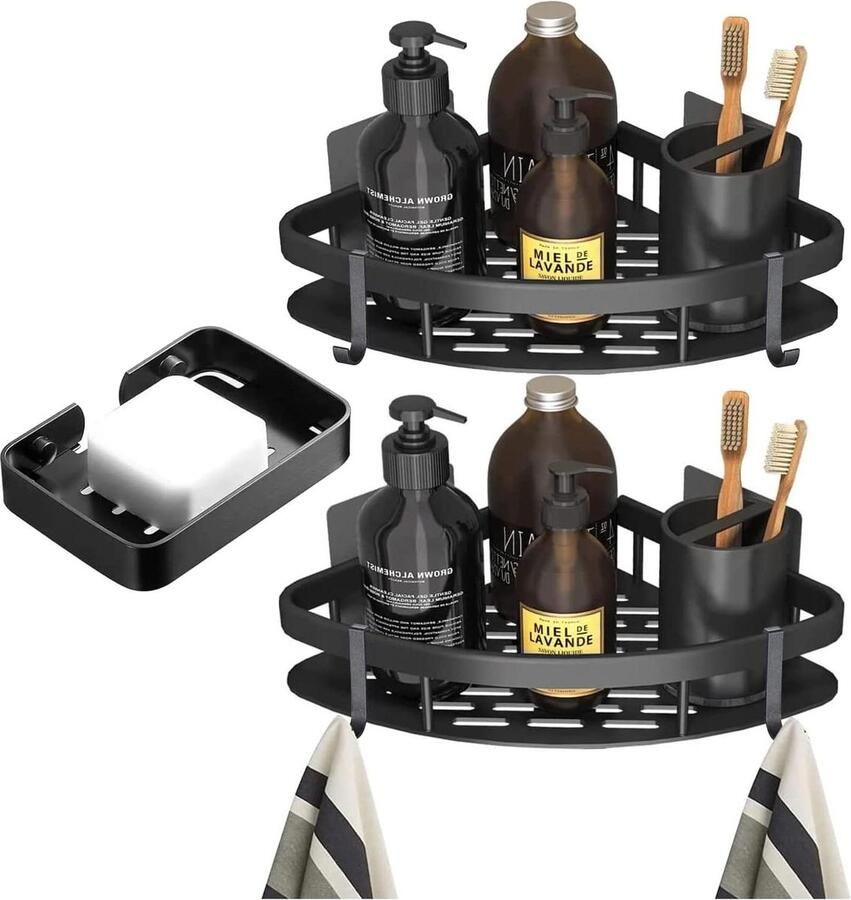 Corner Shower Caddy with Soap Holder Bathroom Shower Shelf Storage Basket Wall Mounted Organizer No Drilling 3pcs