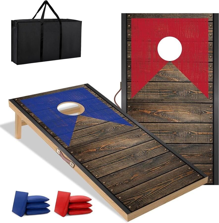 Cornhole Game Set 1.2m x 0.5m with 8 Bean Bags and Carry Bag Solid Wood Board Portable Bean Bag Throwing Games for Adults and Kids