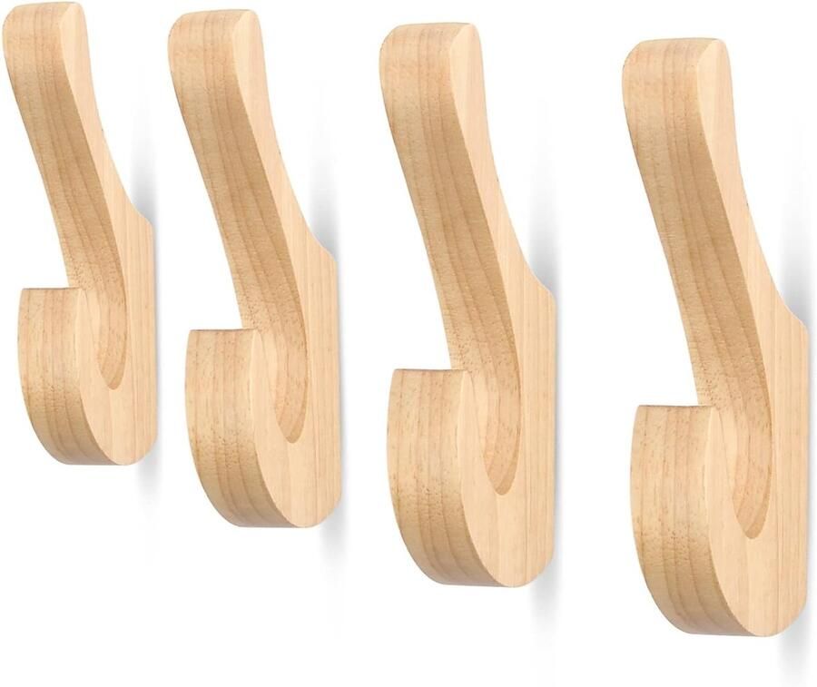 Cosensi Dailygoods Dailygoody Houten Kapstokhaken Multifunctionele Jashaken Vintage Muurhaken Decoratie voor Slaapkamer en Gang Handdoekhaken 4 stuks - Foto 2