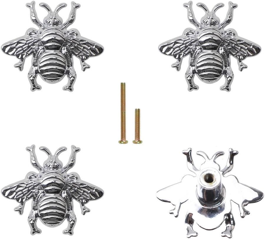Allecto Premium Creatieve Meubels Handvat met Schroeven voor Kast Set van 4 Metalen Zinklegering Ladeknoppen Decoratieve Knoppen Chrome Bee Design Enkele Gat Voor Garderobe en Dresser Heldere Afwerking - Foto 2