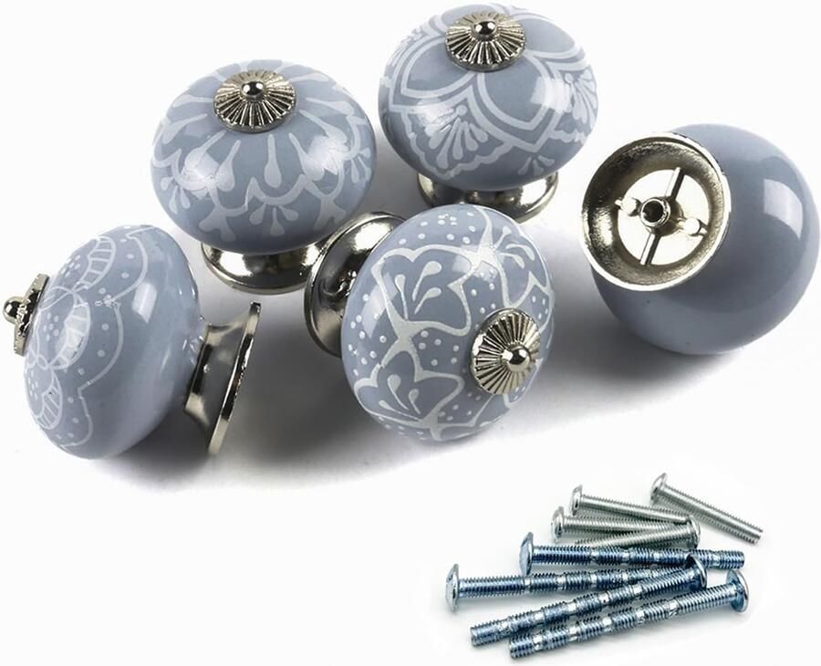 Dailygoody Porselein Knoppen Grote Ronde Keramische Knoppen 5-Pack Blauw Kastknoppen Mooi Design Voor Meubels - Foto 2