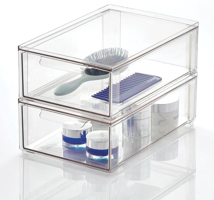 Cosmetic Organisers with Hinge Lid Plastic Makeup Box for Storing Beauty Items Set of 2 Transparent