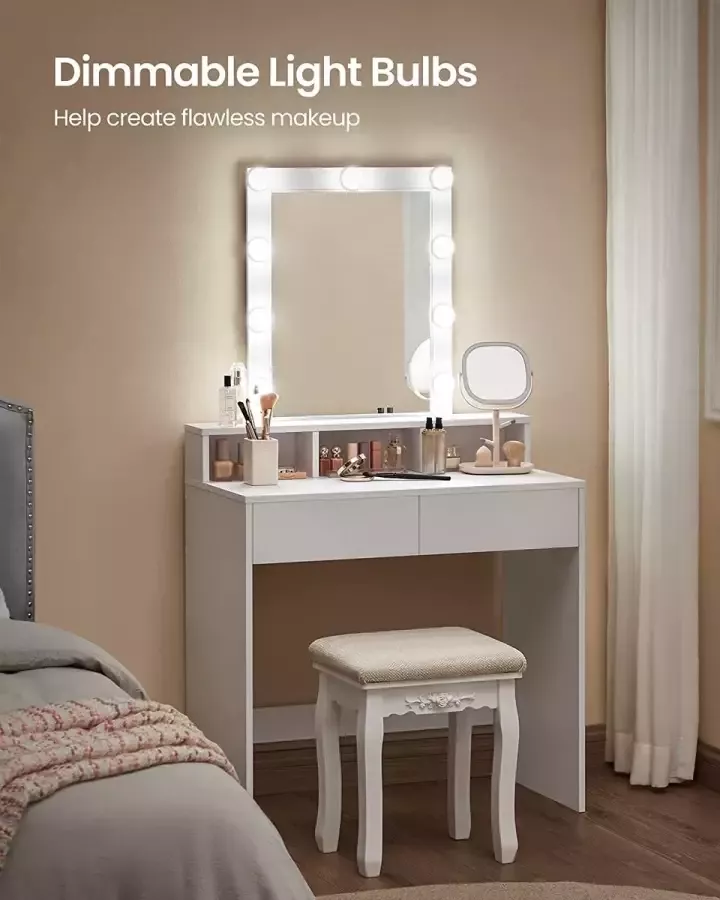 cosmetische tafel met 2 lades en 3 open vakken
