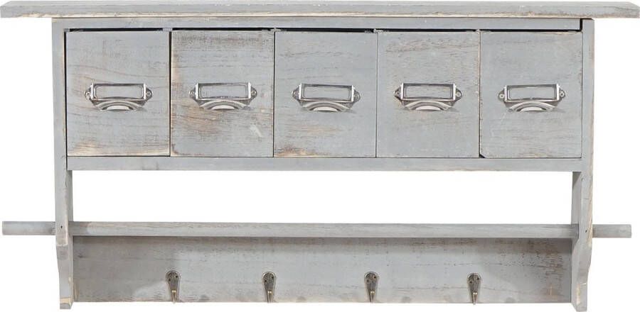 Cosmo Casa Garderobe Wandgarderobe Wandregal- Vintage met 5 laden 32x65x13cm Shabby Look- Grijs