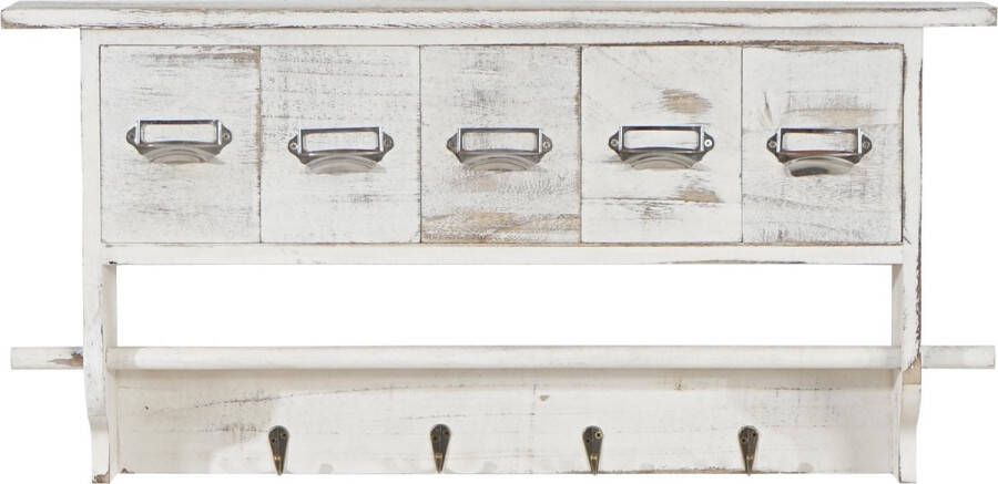 Cosmo Casa Garderobe Wandgarderobe Wandregal- Vintage met 5 laden 32x65x13cm Shabby Look- Wit