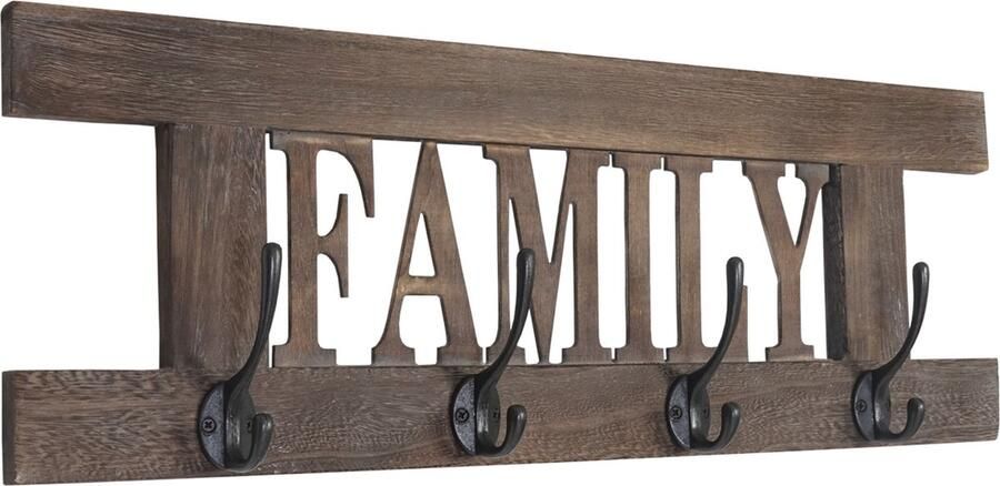 Cosmo Casa Kapstok Family- Kapstokpaneel- Shabby-Look Vintage 60x21cm Bruin- Shabby
