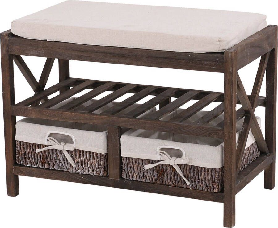 Cosmo Casa Schoenenrek Schoenenbank met Schoenenplank- Shabby-Look Vintage 45x65x34cm Bruin