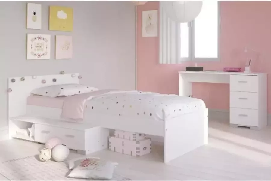 COSMOS Complete kinderkamer 2 kamers Bed + bureau Essentiële stijl Witte decoratie
