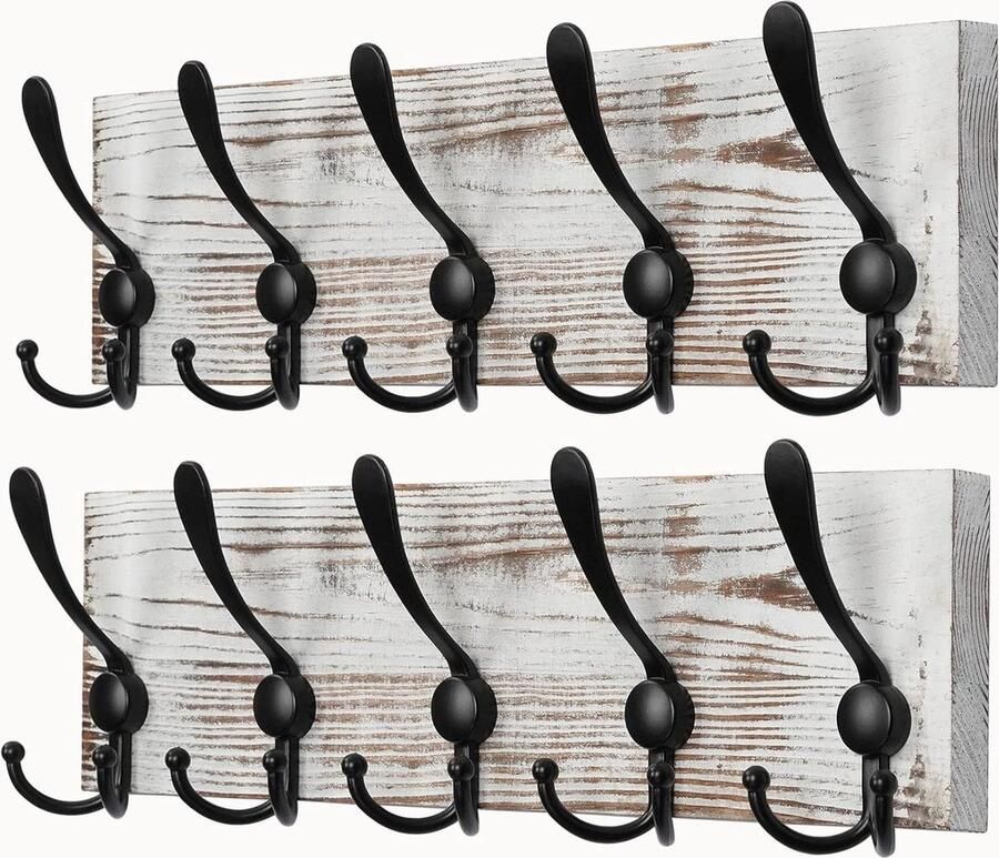 Houten kapstokken met 15 haken voor wandgarderobe 2 stuks wasruimte slaapkamer keuken