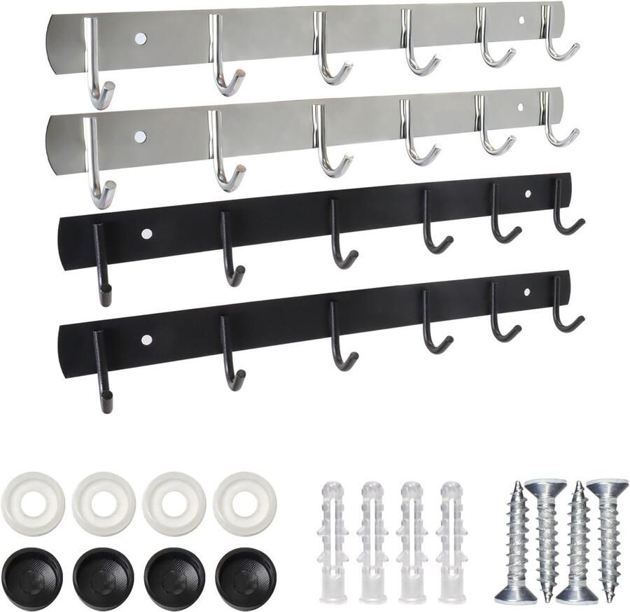 Boraboi Roestvrijstalen Keuken- en Garderobehaken Set van 4 met 6 Haken voor Multifunctioneel Gebruik