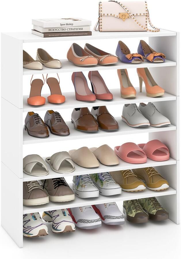 COSTWAY 5-traps stapelbaar schoenenrek open schoenenkast 78 x 30 x 90 cm schoenenrek van hout voor entree hal vrij te combineren wit