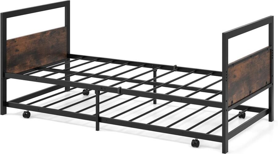 COSTWAY Dagbed uittrekbaar bed 90 x 200 cm logeerbed met lattenbodem hoofd- en voeteneinde eenpersoonsbed tot 220 kg belastbaar bedbedframe voor slaapkamer en logeerkamer