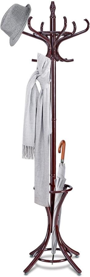Costway Kapstok 184 cm met parapluhouder jasstandaard met 12 kledinghaken kledingrek van hout garderobe staande garderobe voor hal woonkamer en slaapkamer