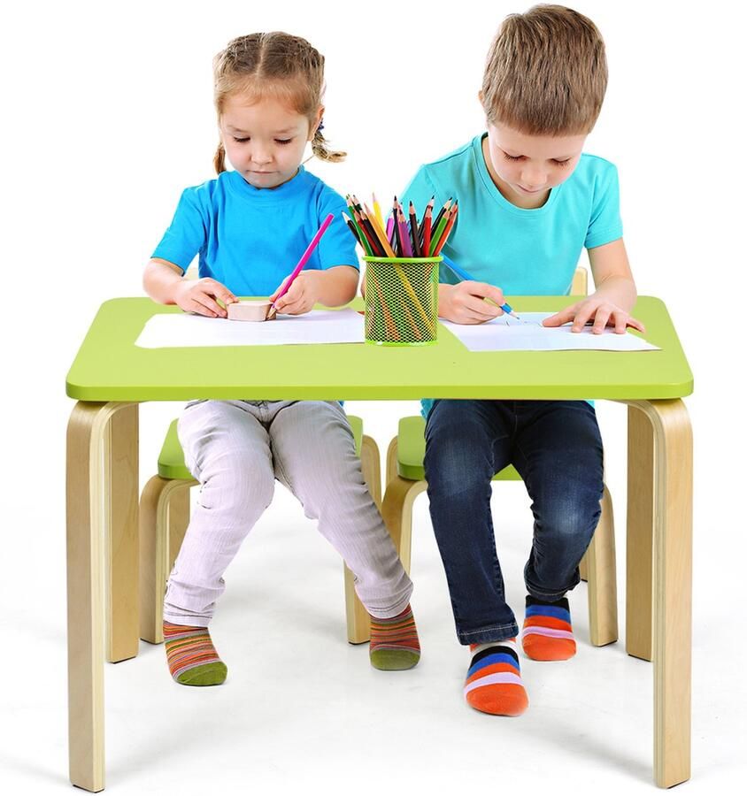 COSTWAY Kinderen Houten Tafel en 2 Stoelen Set 3-Delige Kindertafel & Stoel Kinderen Bentwood Tafel en Stoel Set Kinderen Bureau en Stoel Set voor Peuter Kinderen Houten Meubelen voor Huizen Kinderdagverblijven en Klaslokalen (Groen)