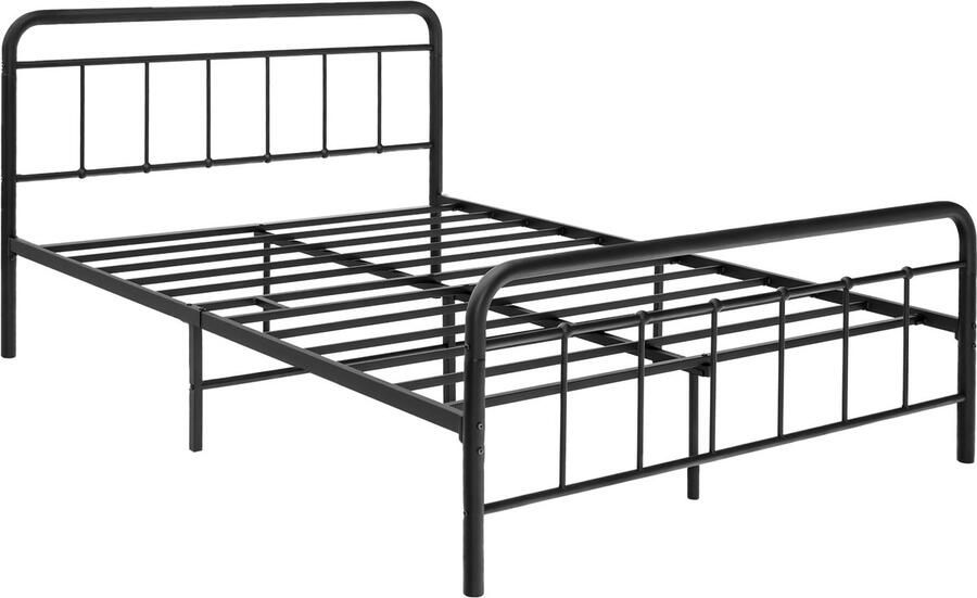 COSTWAY Metalen Platform Bed Modern Bedframe met Hoofdbord & Voetbord Zware Stalen Latten Ondersteunen Matrasstichting Geen Boxspring nodig Geluidsvrij Zwart