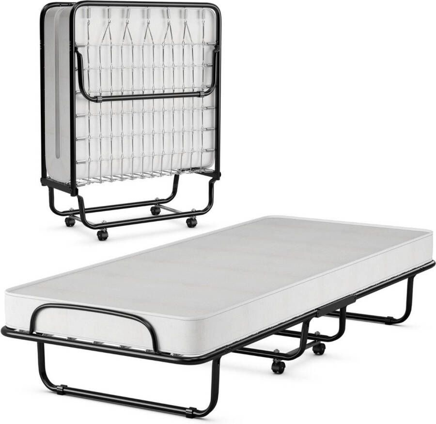 COSTWAY Opvouwbaar Bed Op Wielen met Matras voor Volwassenen 190x80x39cm