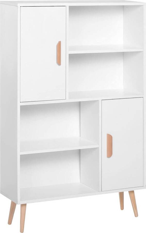 COSTWAY Scandinavisch boekenkast 4 nissen + 2 kasten met plank 80x24x123cm massief hout wit