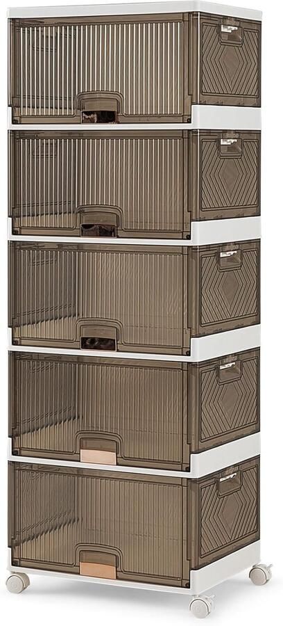 COSTWAY Schoenendozen met wieltjes set van 5 stapelbaar transparant schoenenorganizer van kunststof schoenenopslag voor hoge hakken enkellaarzen pumps hoge tops tot