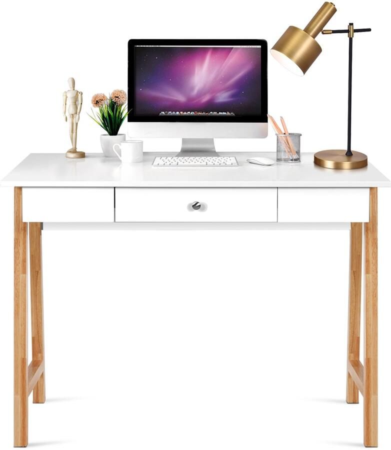 COSTWAY Schrijfbureau computertafel multifunctionele tafel met een grote lade computer bureau voor thuis kantoor en studie laptop tafel 106 x 50 x 75 5 cm