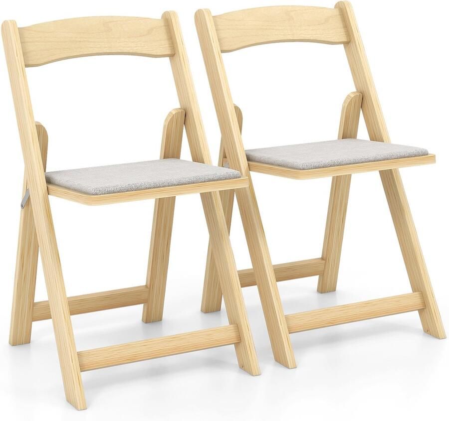 COSTWAY Set van 2 klapstoelen met gevoerde zitting eetkamerstoelen inklapbaar keukenstoelen van rubberhout draagbare eetstoelen voor eetkamer tuin