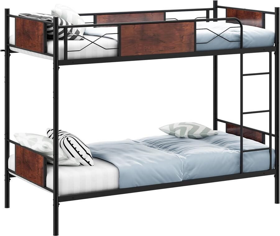 COSTWAY Stapelbed 2-in-1 ombouwbaar stapelbed met ladder 190 x 90 cm industrieel hoogslaper van metaal stapelbed met kantelbeveiliging