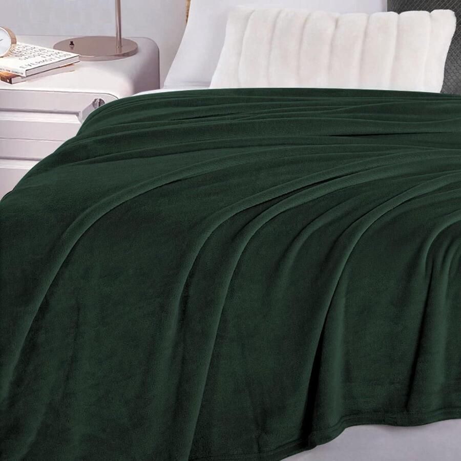 Fleece deken een- of tweepersoons 160 x 210 cm kinderflanel bed deken super zacht donkergroen