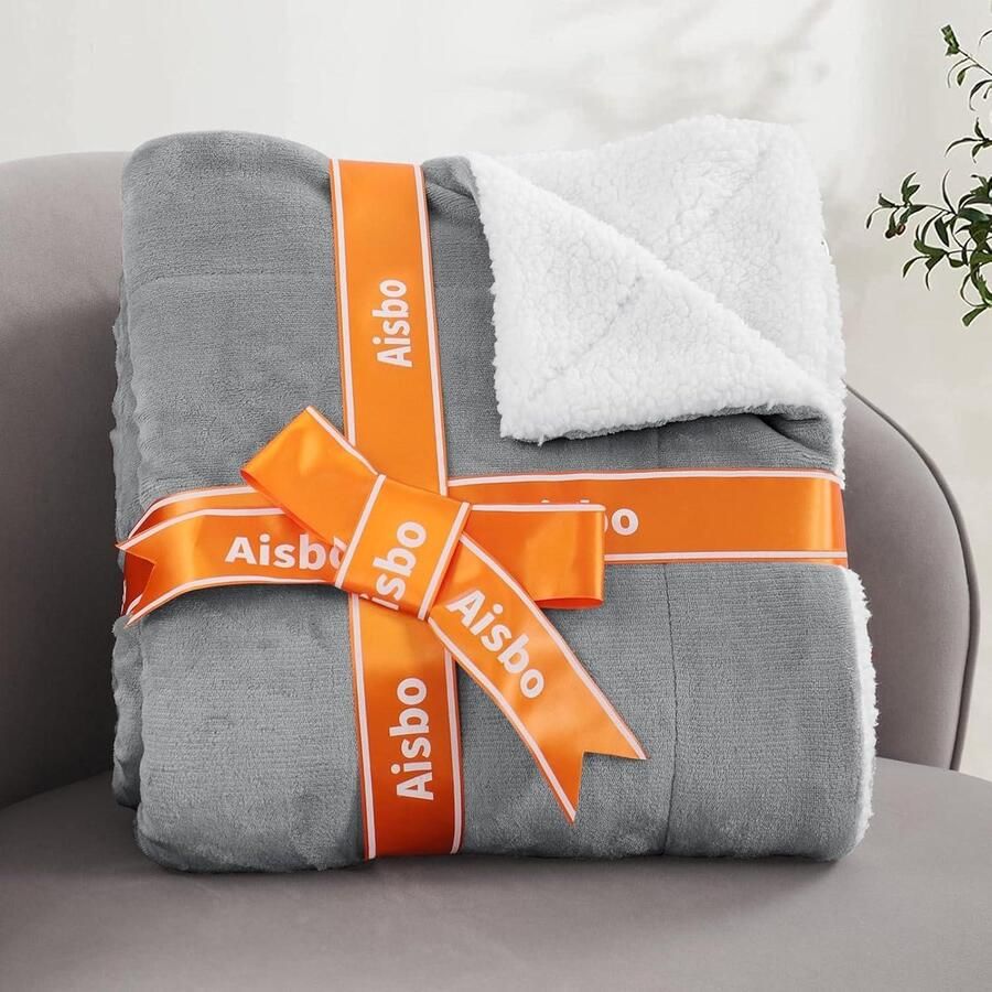 Super zachte fleece deken grijze Sherpa Fleece plaids dikke warme sierdeken tweepersoonsbed 150 x 200 cm pluizig microvezeldeken banken bank grijs