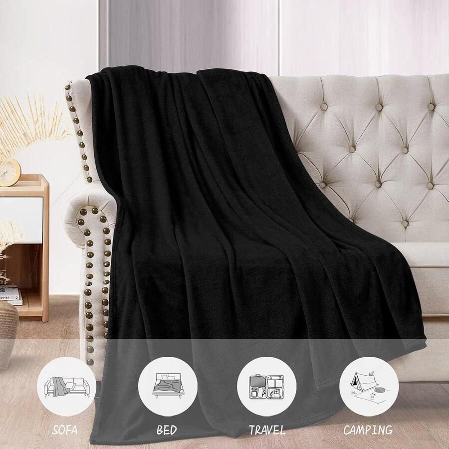 Cosy Fleece Deken Sofa 130 x 160 cm Kinderflanel Bed Super Zacht Zwart - Foto 2