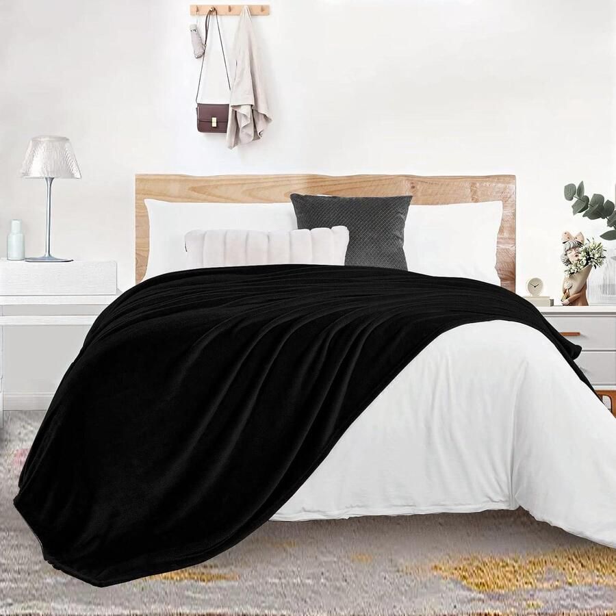 Cosy Fleece Deken Sofa 130 x 160 cm Kinderflanel Bed Super Zacht Zwart