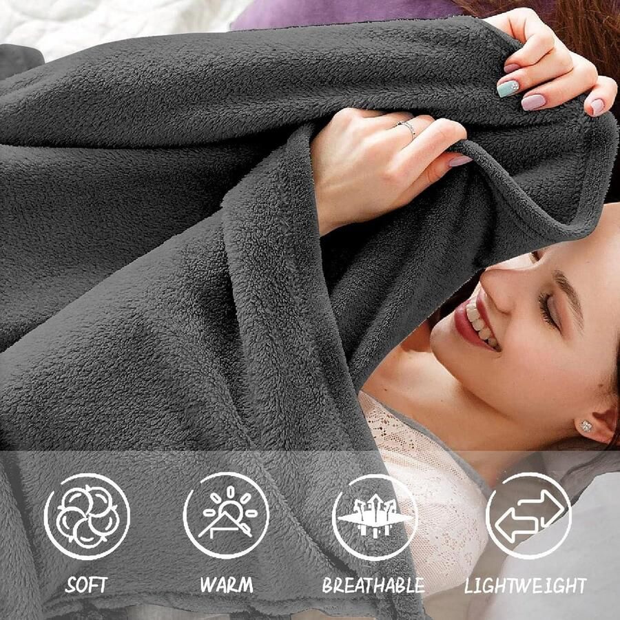 Cosy Fleece Deken Super Zacht Donkergrijs 130 x 160 cm Sofa Kinderflanel Bed - Foto 2