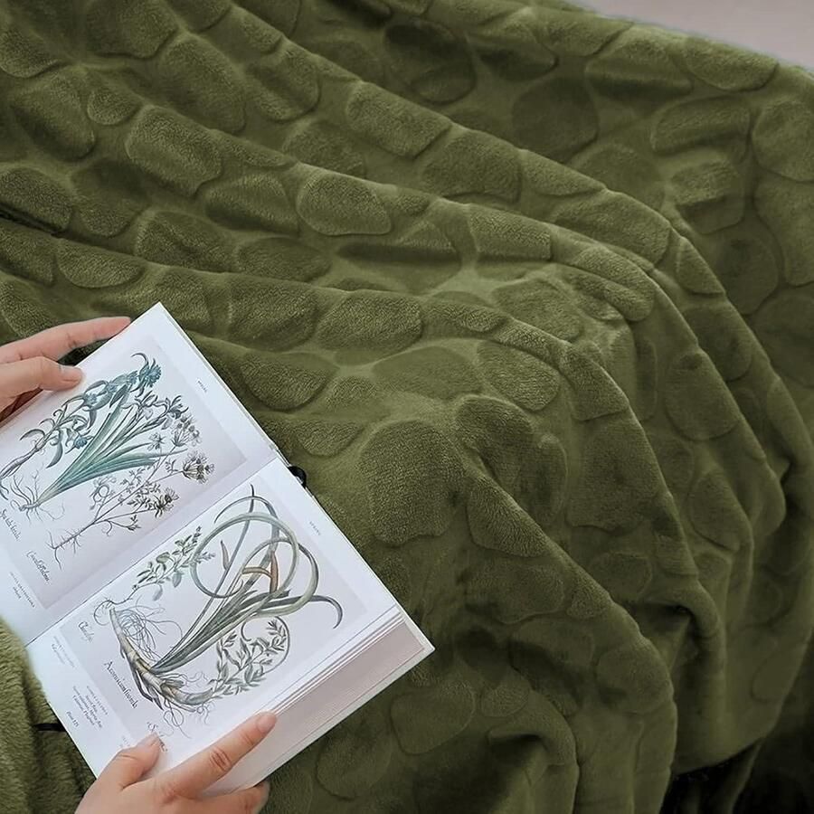 Cosy Fleece Deken Super Zachte Flanel Fleece Gooi Deken Lichtgewicht Microfiber Stenen Print Bank 50 X60 Olijfgroen