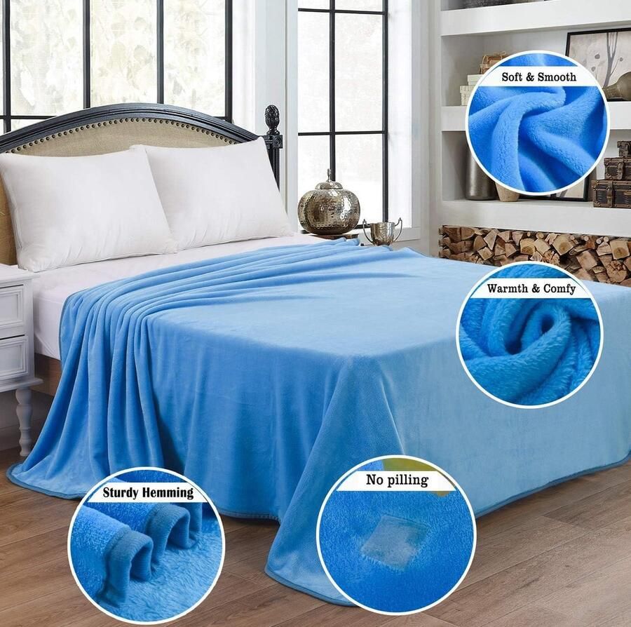 Cosy Fleece Deken Tweepersoonsbed Superzacht Microfiber Bank Deken Warm Comfortabel Antistatisch Hemelsblauw 220x240cm