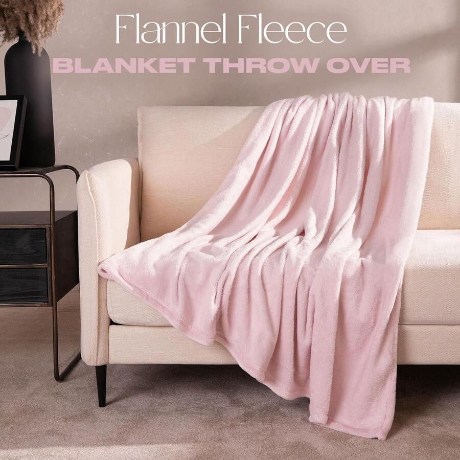 Cosy Fleece Deken Ultra Zachte Flanel Grote Deken Pluizige Warme Sprei voor Slaapkamer Eenpersoonsbed Sofa Blush Roze 120 x 150cm