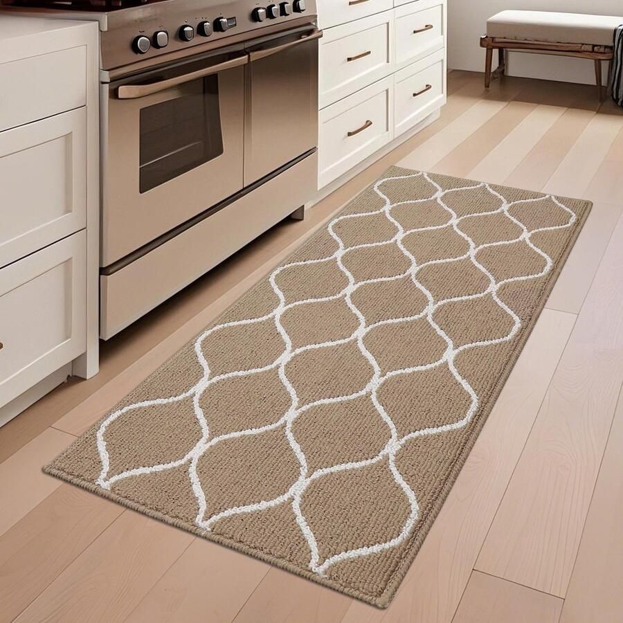COSY HOMEER antislip keukenmat 60 x 120 cm wasbare keukenloper vuilafstotende keukenloper machinewasbaar voor keuken wasruimte entree hal beige
