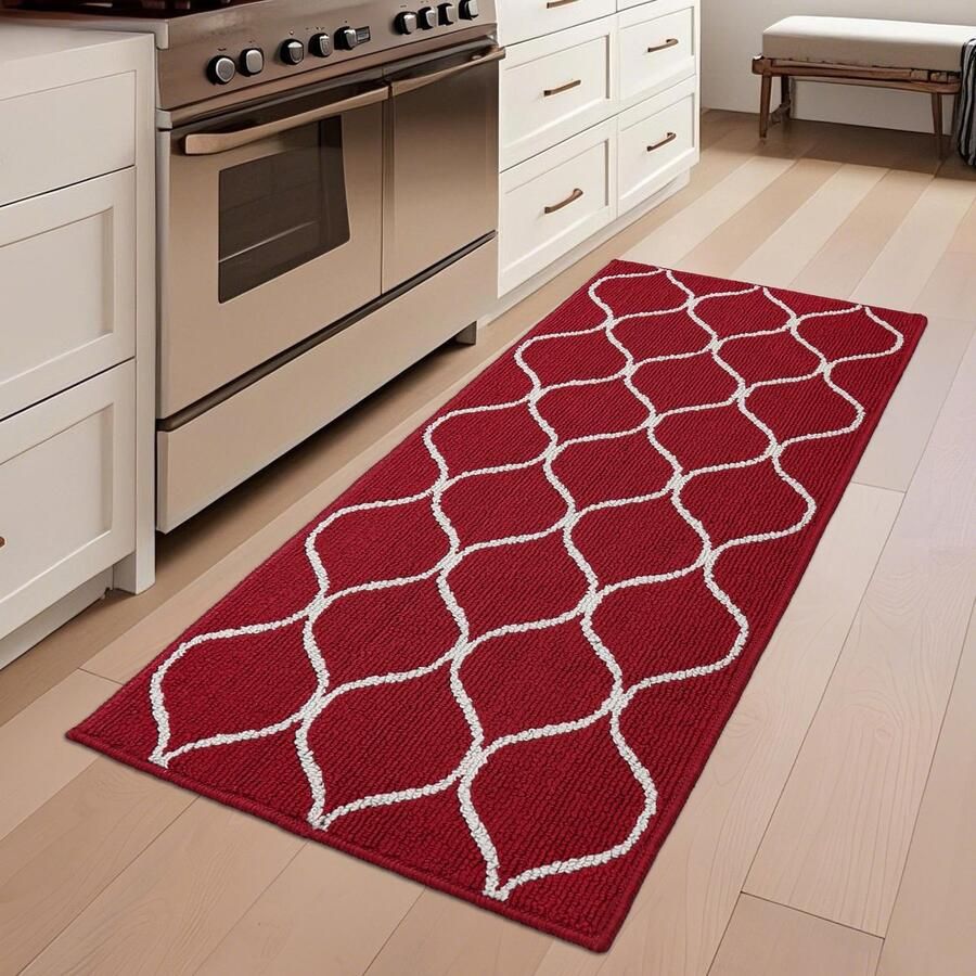 COSY HOMEER antislip keukenmat 60 x 120 cm wasbare keukenloper vuilafstotende keukenloper machinewasbaar voor keuken wasruimte entree hal wijnrood