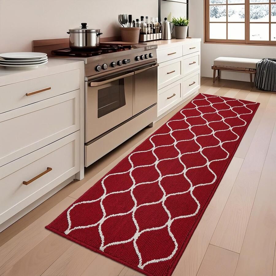 COSY HOMEER antislip keukenmat 60 x 180 cm wasbare keukenloper vuilafstotende keukenloper machinewasbaar voor keuken wasruimte entree hal wijnrood