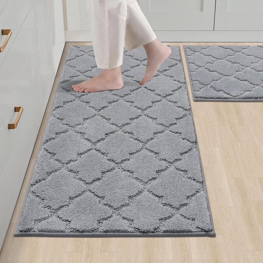 COSY HOMEER Keukenmat 2-delig wasbaar antislip keukenmat keukenloper halmat tapijtloper voor keuken hal woonkamer (50 x 75 cm + 50 x 120 cm grijs)