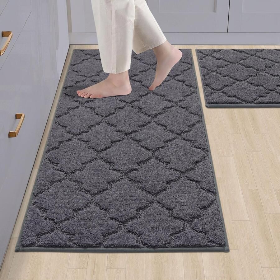 COSY HOMEER Keukenmat 2-delig wasbaar antislip keukenmat keukenloper halmat tapijtloper voor keuken hal woonkamer (50 x 75 cm + 50 x 120 cm donkergrijs)