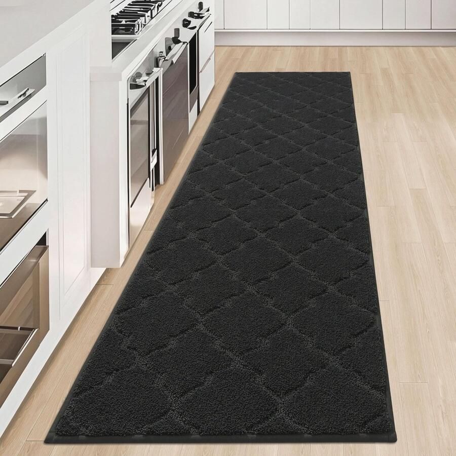 COSY HOMEER keukenmat 50 x 200 cm antislip keukenloper wasbaar keukenmat halmat loper voor keuken hal woonkamer zwart