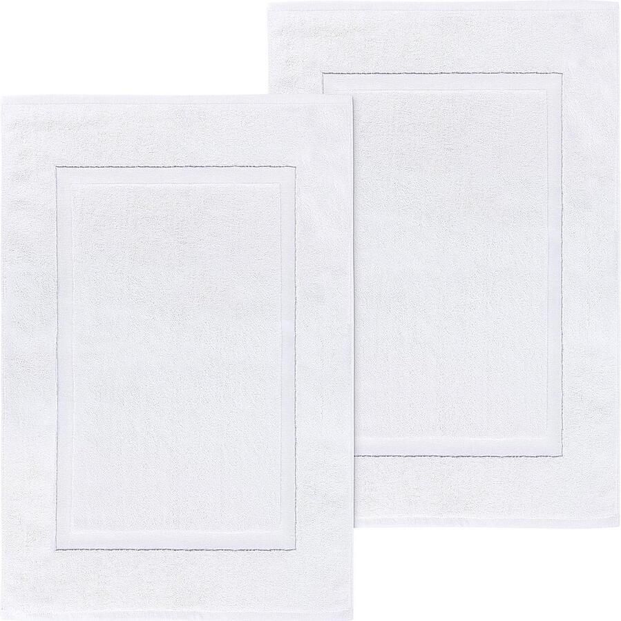 Cotton Bath Mats Highly Absorbent and Machine Washable 53 x 86 cm Set of 2 White