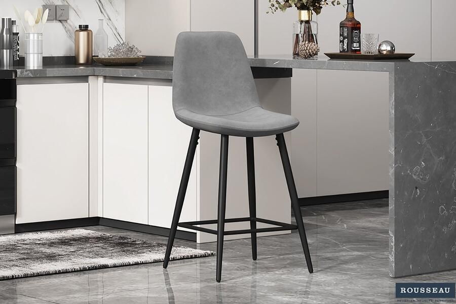 Barstoel Jani-grijs velours Rousseau Barstoel Grijs Velours; Metaal Rousseau Barstoel Grijs Velours; Metaal Set van 2