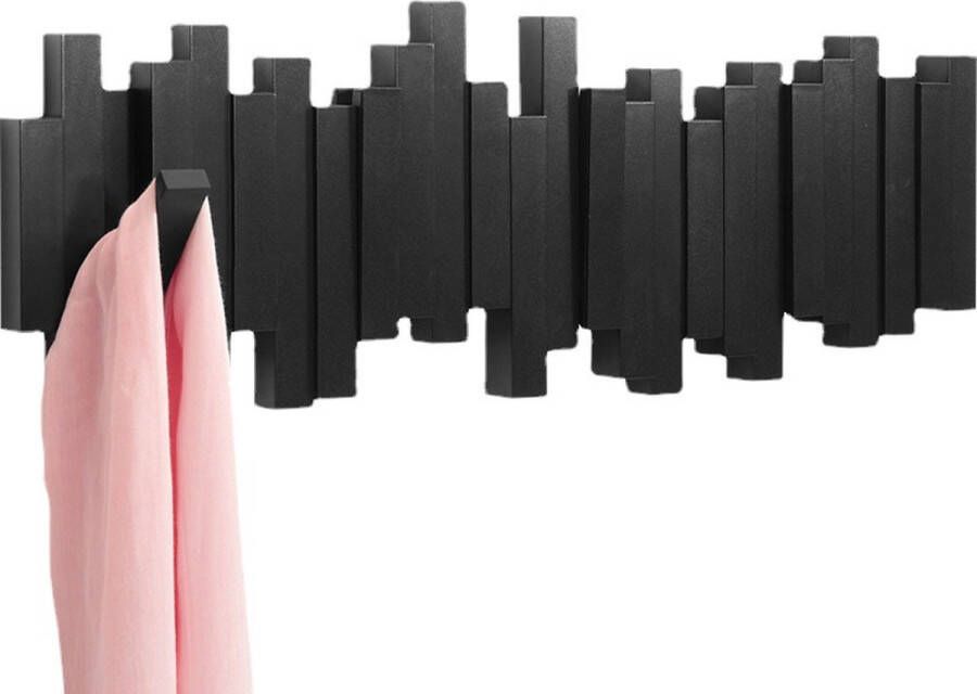 Cozella Zwarte Kapstok met Verspringende Haken Wandkapstok Kapstokken Kapstok Hangend Kapstok Zwart - Foto 2