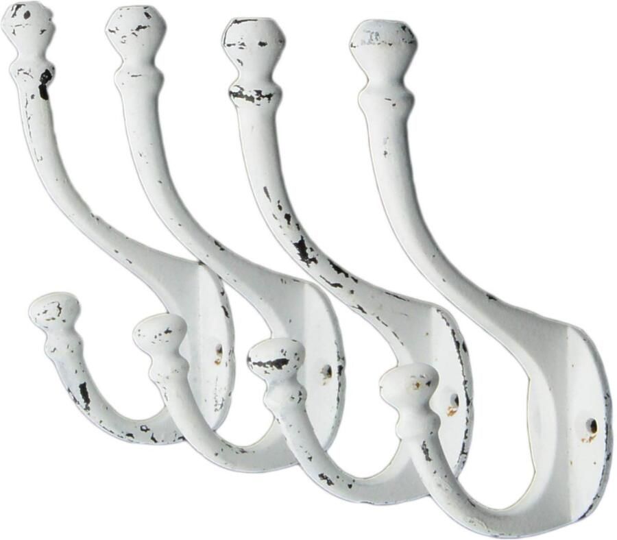 Craftsman Road Vintage gietijzeren wandhaken (4-pack) – Rustiek landelijk shabby chic Franse landelijke kapstokhaak Ideaal voor jassen tassen handdoeken hoeden Heritage Select antiek wit
