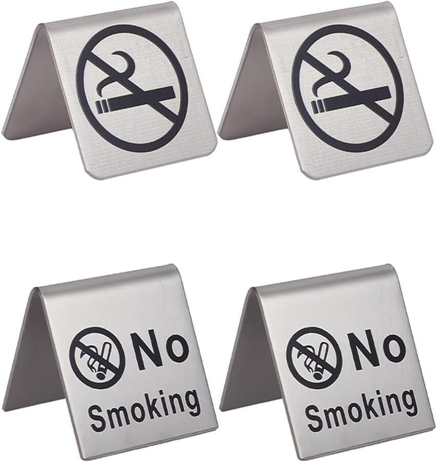 Craspire 4pcs 2 styles table sign smoking prohibited stainless steel metal warning reservation non-smoking desk logo display signs for restaurant office hotel hospital club room shop