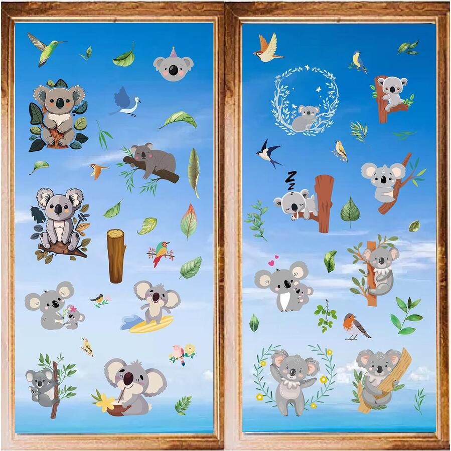 Craspire 8 Stijlen Koala Muurstickers PVC Raamstickers met Dieren Waterdicht Zelfklevend Peel en Stick voor Thuis Trappenhuis Decoratie Slaapkamer Woonkamer Keuken Vitrinekast