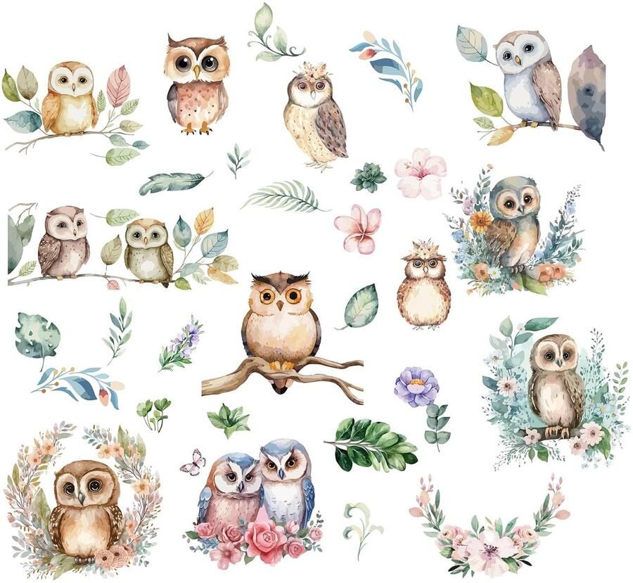 Craspire 8 vellen 8 stijlen uil raamstickers stickers dieren raamstickers muurdecoratie stickers voor klaslokaal slaapkamer woonkamer raam trap vitrine
