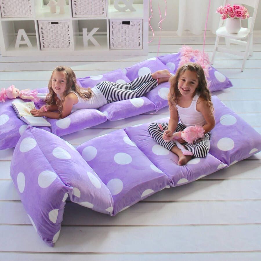 Craze Vloerkussen Bed Lounger Cover Gezellig Stijlvol voor Kinderen Volwassenen Fauteuil Vloerkussen voor ultiem Comfort Peuter Dutje Mat Alleen hoes Paarse Polka Dot Koningin