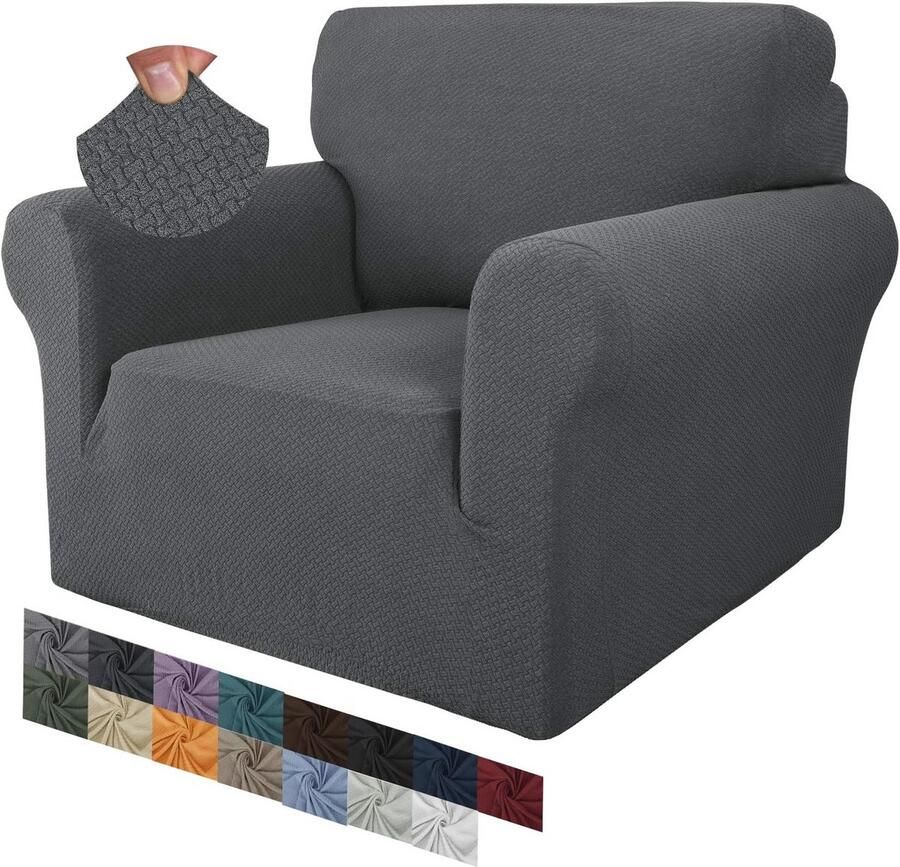 Jacquard stoelhoes voor woonkamer super stretch antislip met armen huisdiervriendelijk 1-delige fauteuil cover lichtgrijs honden katten
