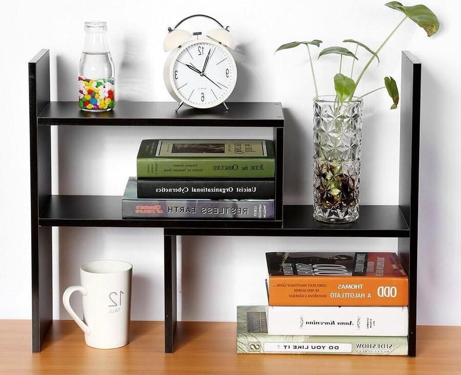 Creatieve doe-het-zelf boekenkast van hout Kastrek tafelorganizer Personaliseerbare kleine boekenkast op tafel (zwart)